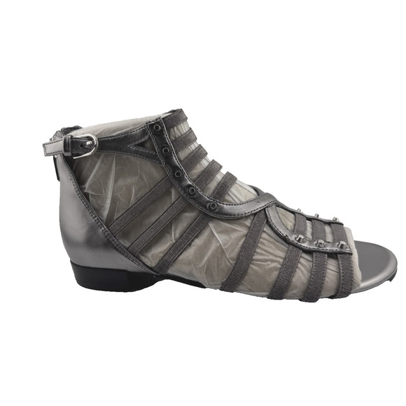 Marc Fisher Womens Partner Strappy Sandals Silver Ankle Strap Zip Buckle 5 M NWB - Picture 1 of 10